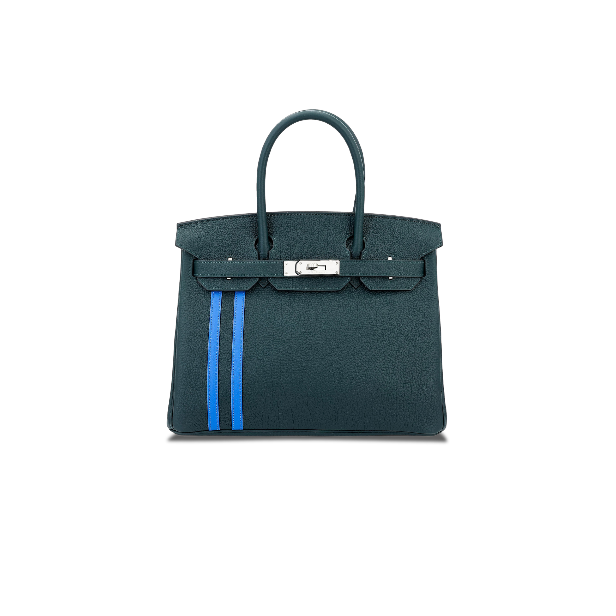 HERMÈS BIRKIN 25 TOGO LEATHER CYPRESS GREEN AND GLASS BLUE WITH SILVER BUCKLE BAG 8241275657 (25*20*13cm)